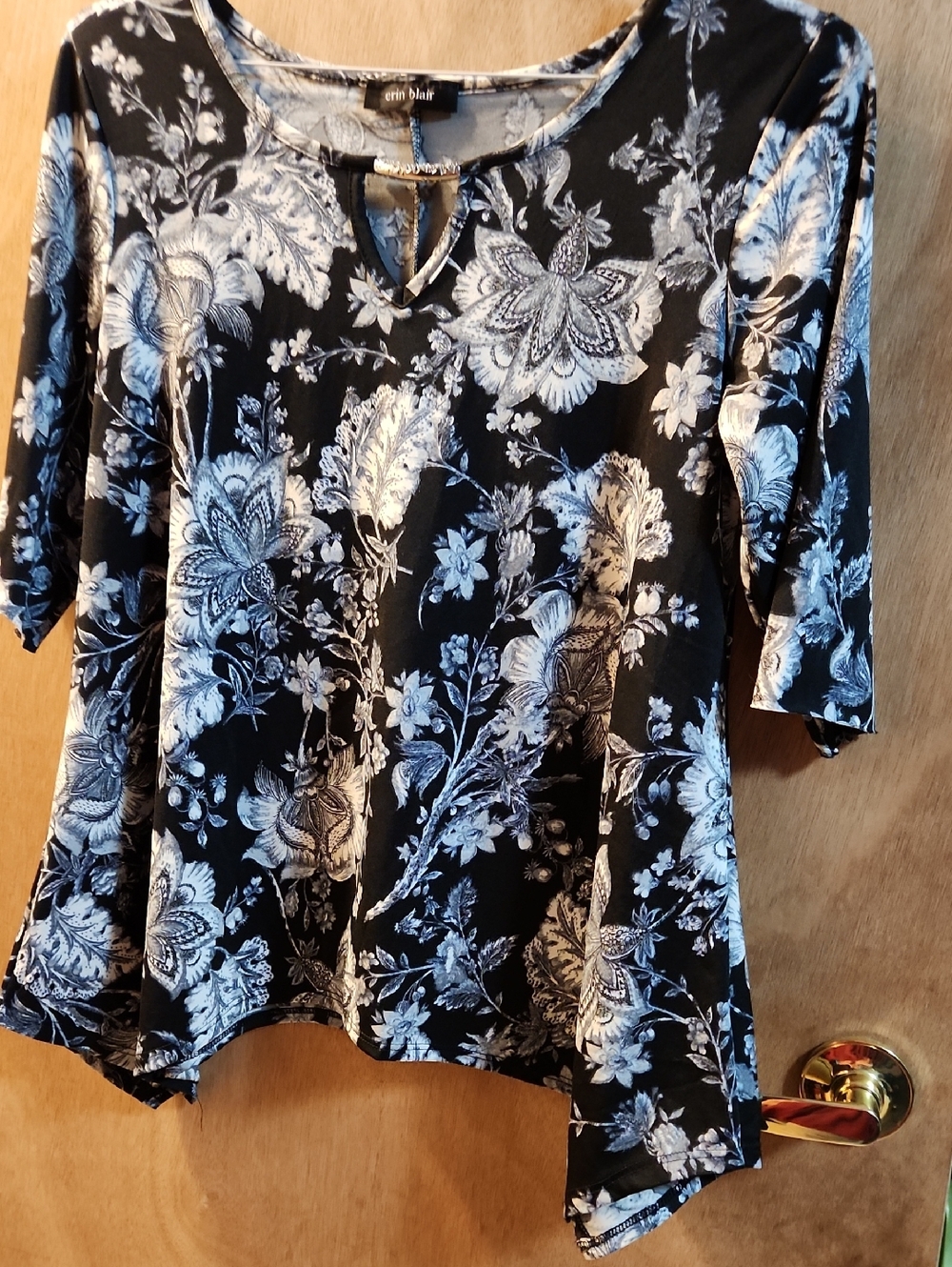 Erin Blair Black Floral Keyhole Women's Top